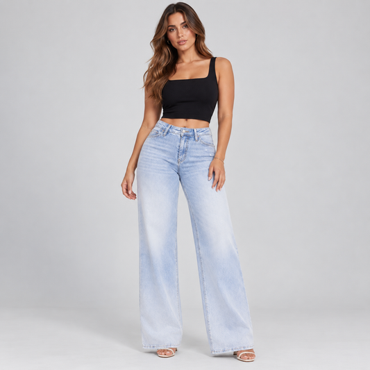Liftiva BBL Stretch Wide-Leg Jeans front hero view in light blue